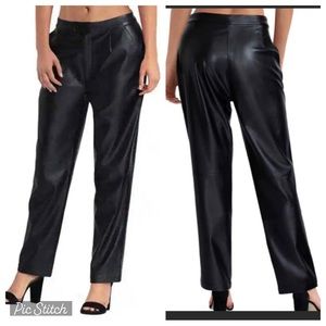 H by Halston Black Faux Leather Pants Straight Leg Ankle Length Vegan XL Rocker